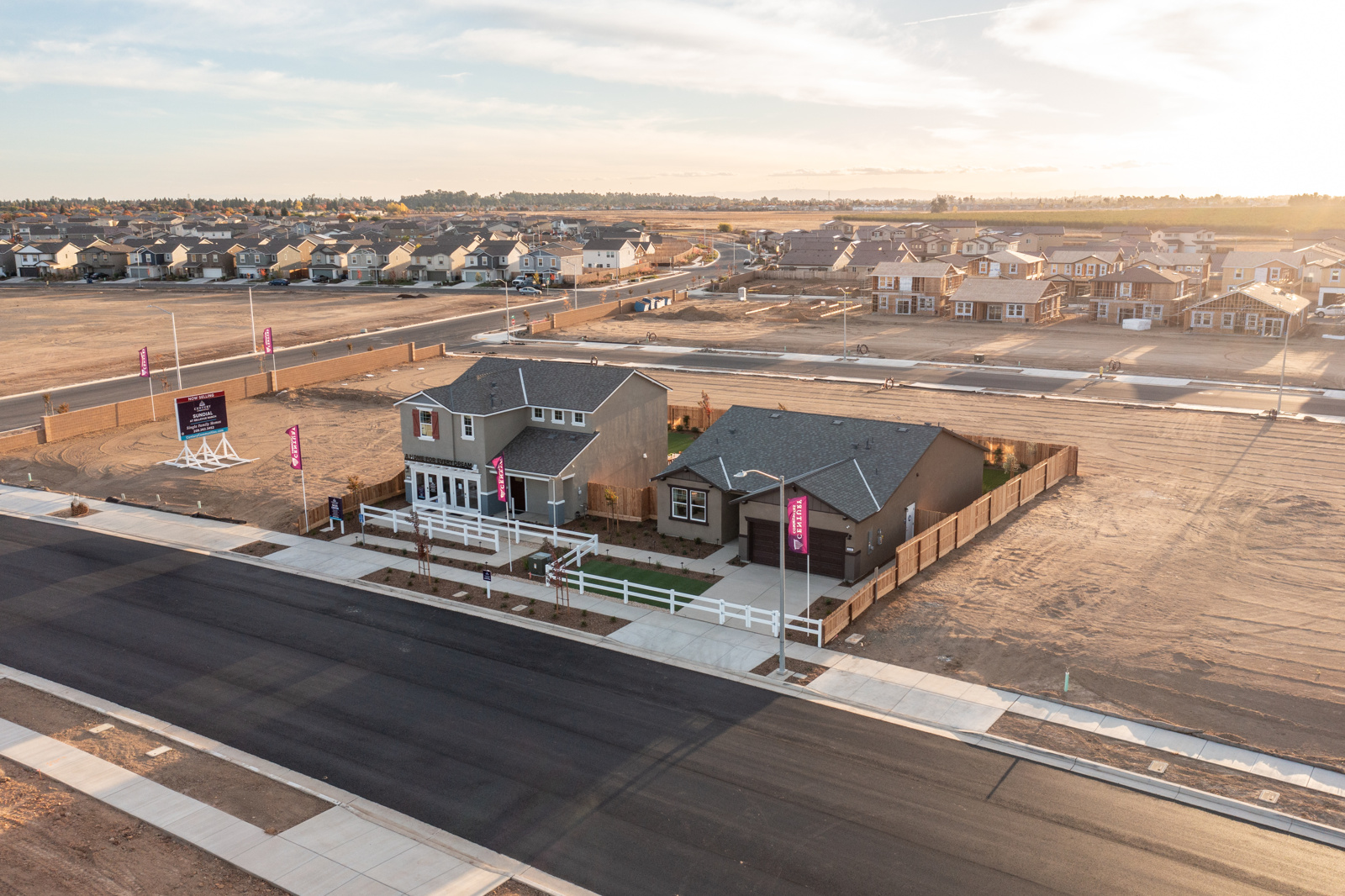A group of houses in a town.