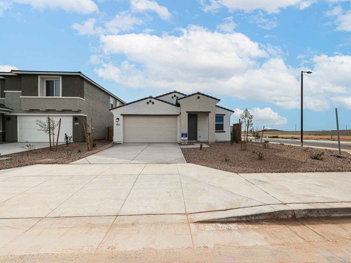 A building with a garage.