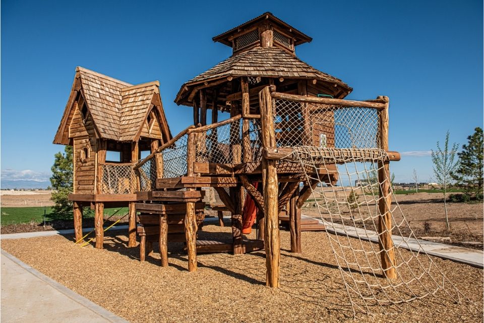 A wooden play structure.
