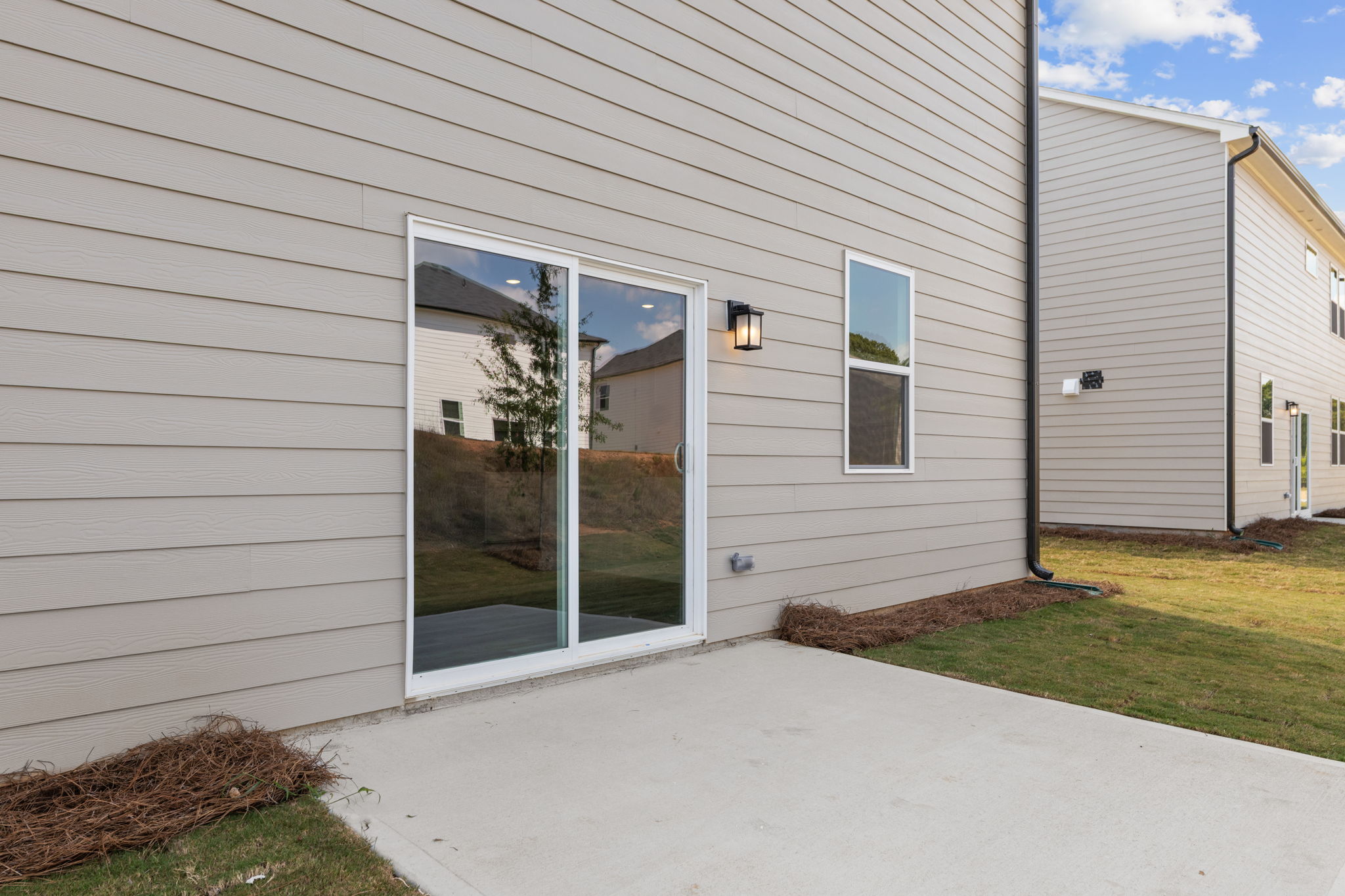 A house with a glass door.