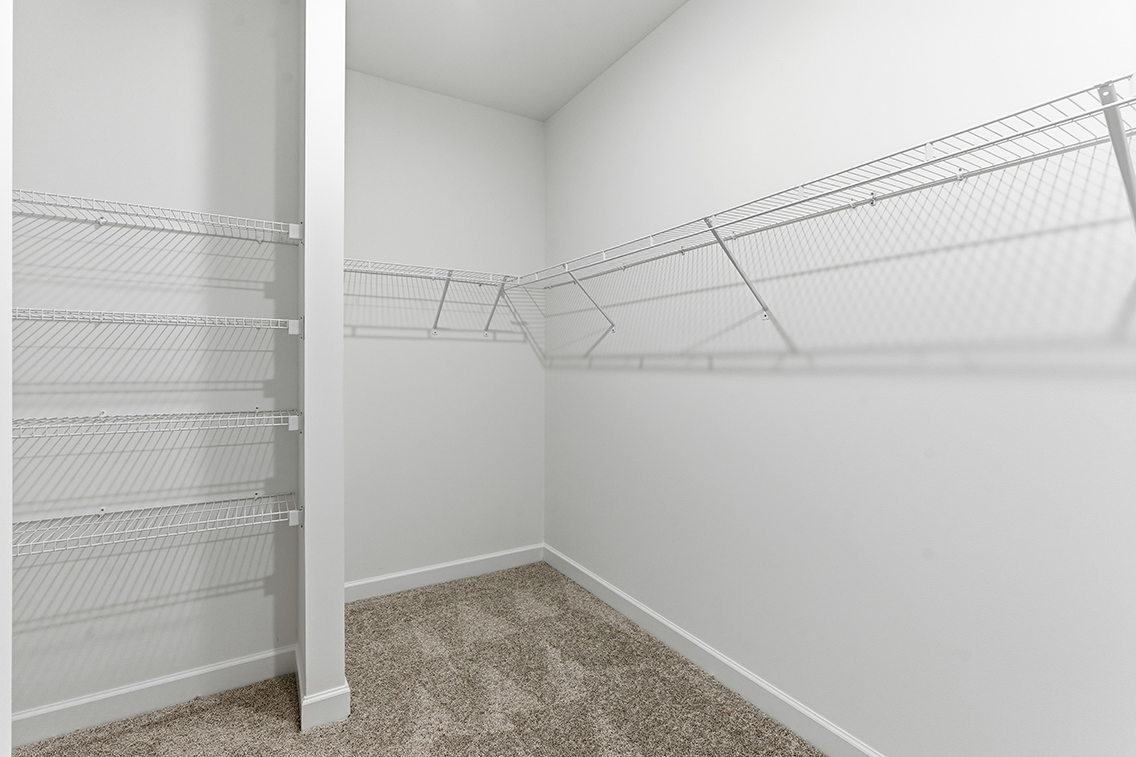 A white room with a carpet.