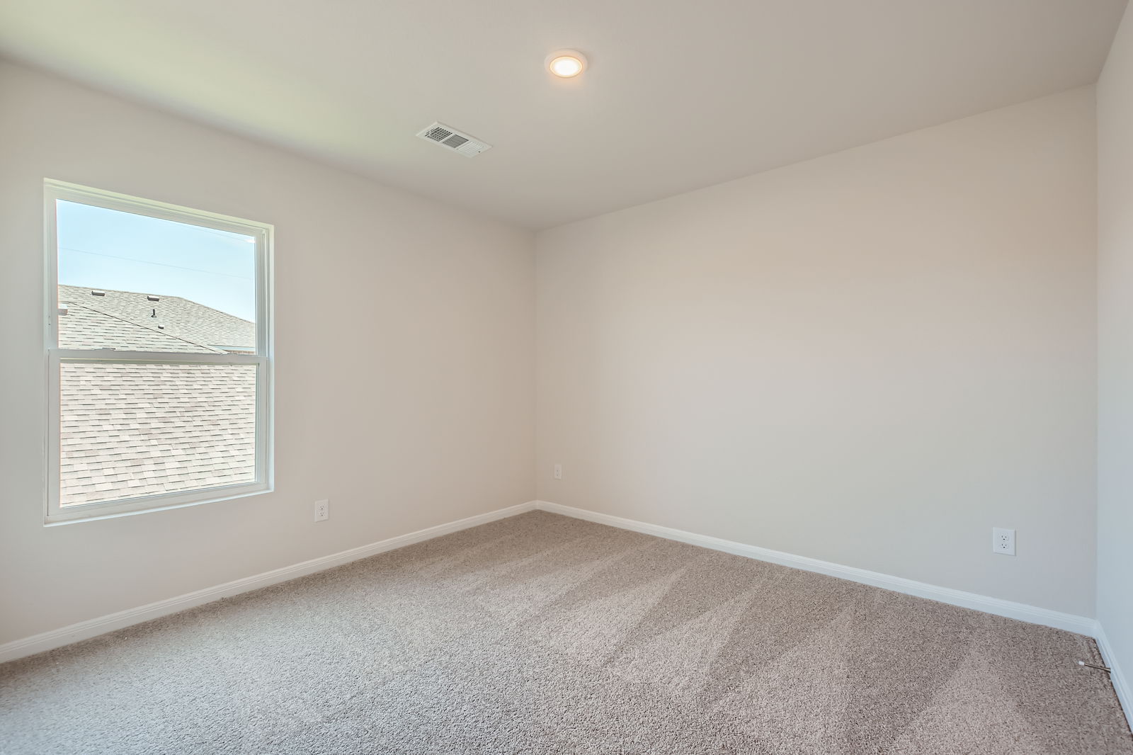 A room with a carpet and windows.