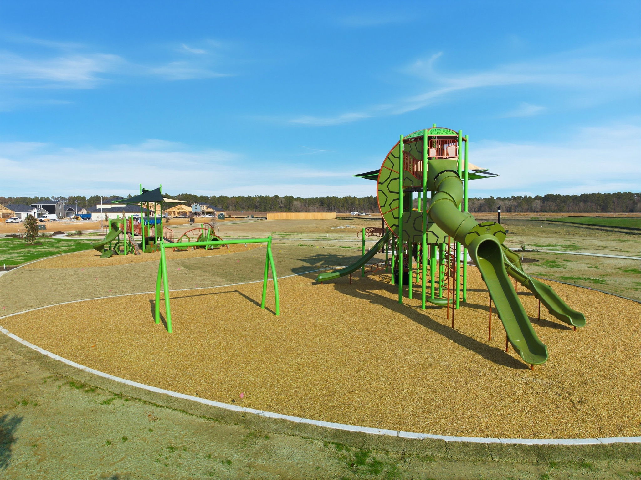 A playground with a slide.