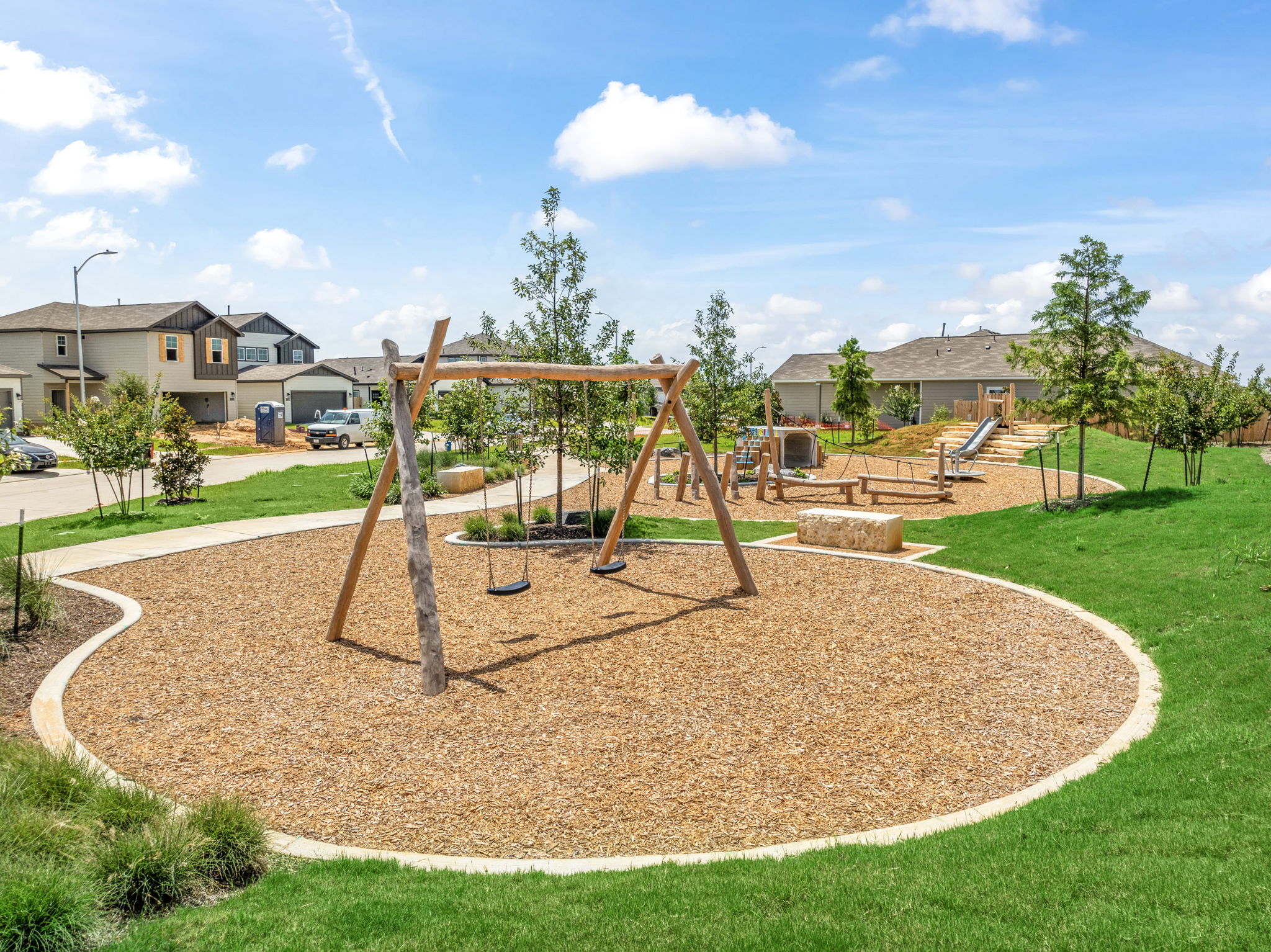 A playground with a slide.