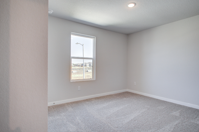 A room with a window and a carpet.