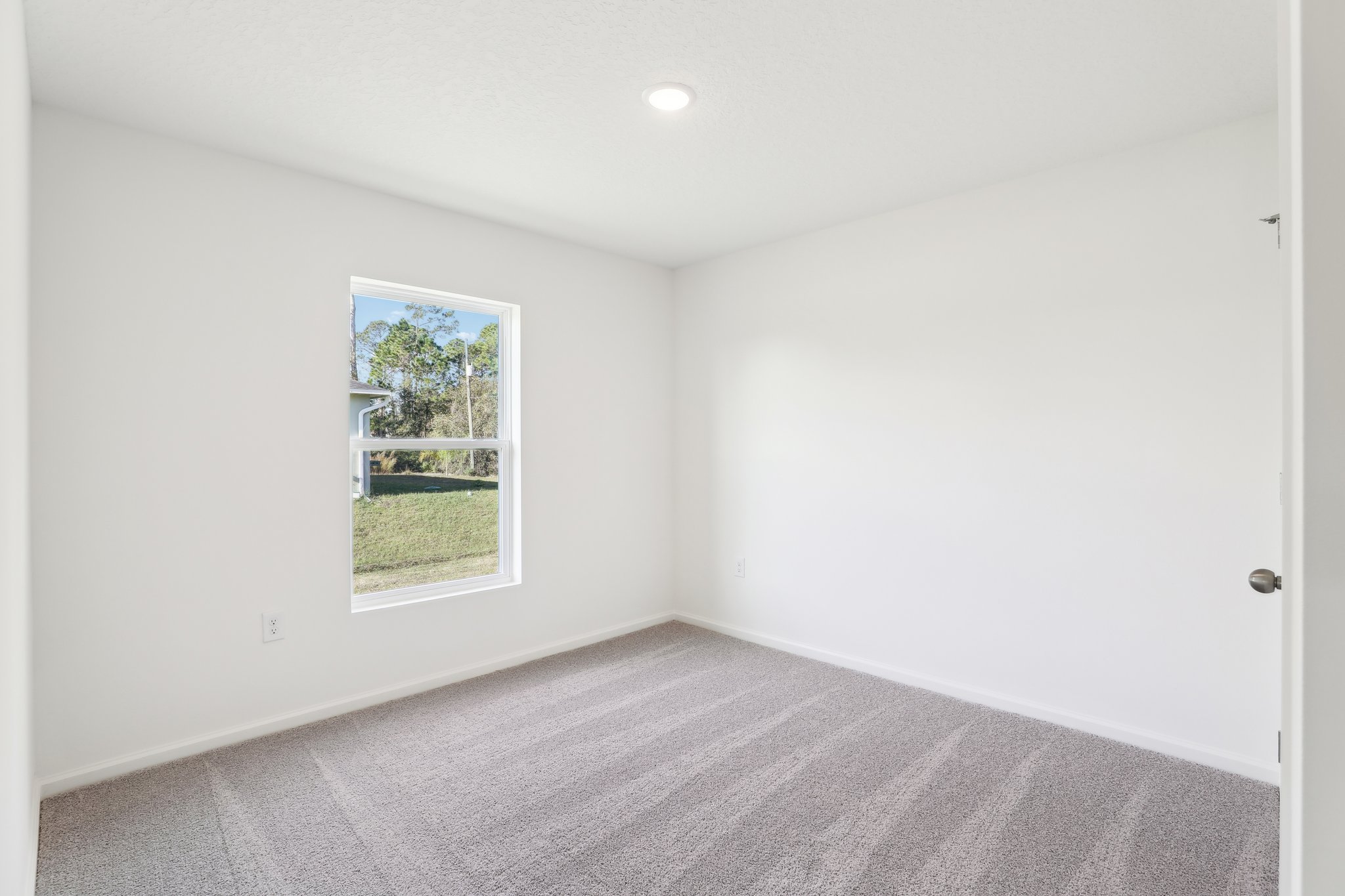 A room with a window and a carpet.